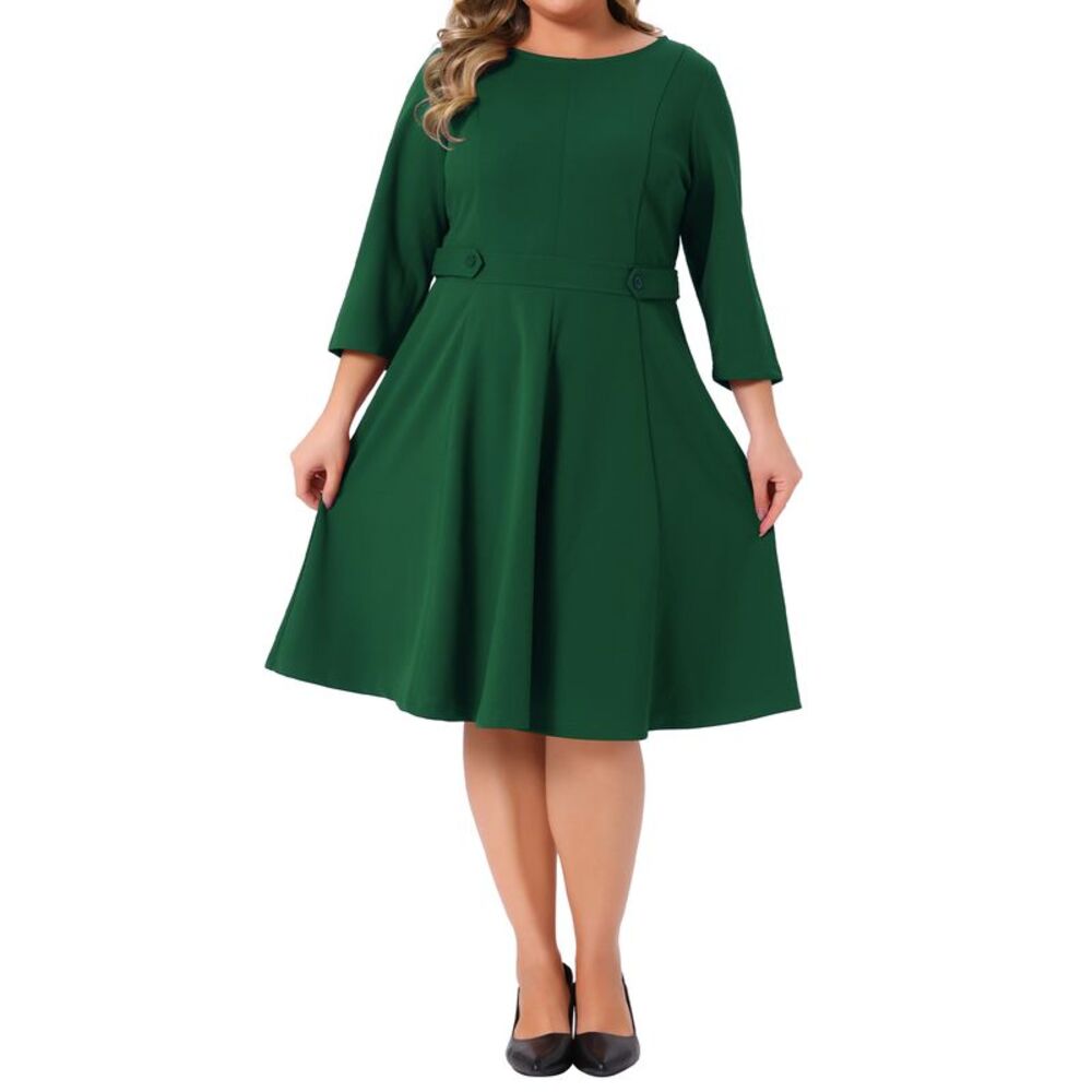 Women Plus Size Office Dress 1950s Wear to Work Dresses Dark Green